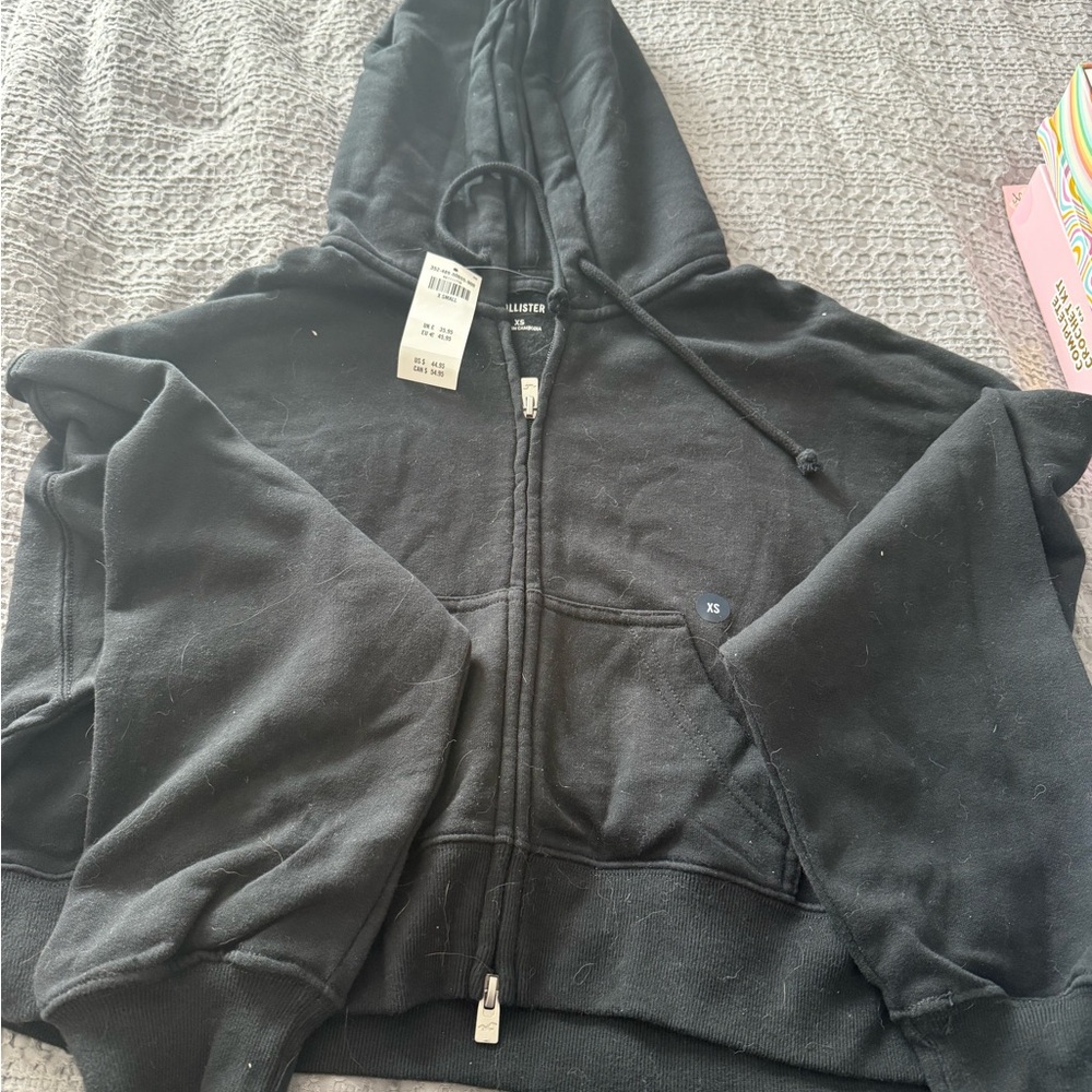Hollister Charcoal black  Zip-Up cropped hoodie